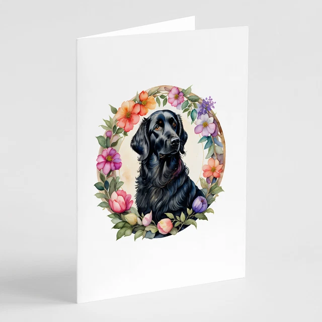 Flat-Coated Retriever Flowers Greeting Cards Envelopes 8 Pack DAC2138GCA7P