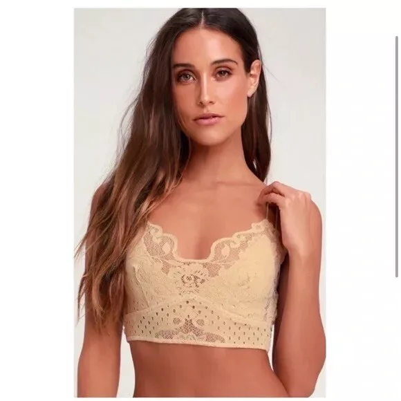 NWT Free People Madonna Cream Velvet Lace Bralette. Size Large