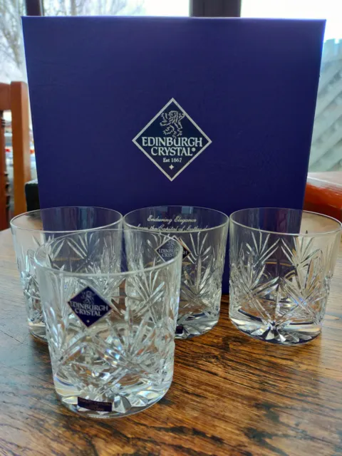 Set of 4 Edinburgh Crystal Millennium Collection Whiskey Tumbler Cut Glasses