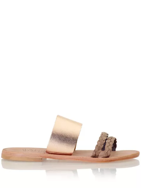 Joie Diani Banded Metallic Flat Sandal, Rose Gold/Putty SIZE 36.5    (N0131)