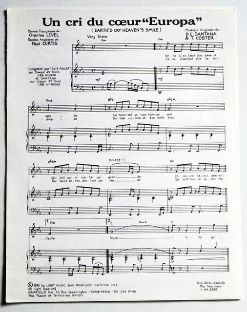 PARTITION SHEET MUSIC SANTANA Europa (Earth's Cry Heaven's Smile * 70