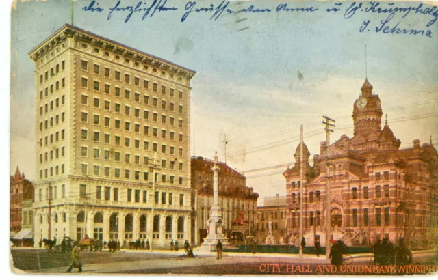 Winnipeg Canada "City Hall & Union Bank" Private Postcard 1903 (?) Cancel