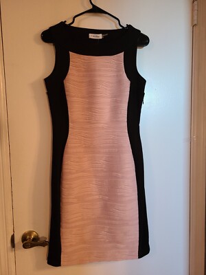 NWT CALVIN KLEIN Size 4 Blush & Black Stretch Bodycon Sleeveless Dress Womens