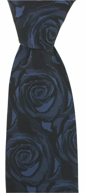 David Van Hagen Mens Wedding Rose Silk Tie - Navy