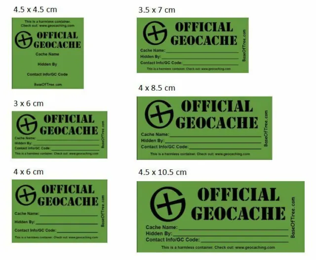 Geocaching Geocache Behälter Etikett Vinyl wasserdicht - grün - verschiedene Größen