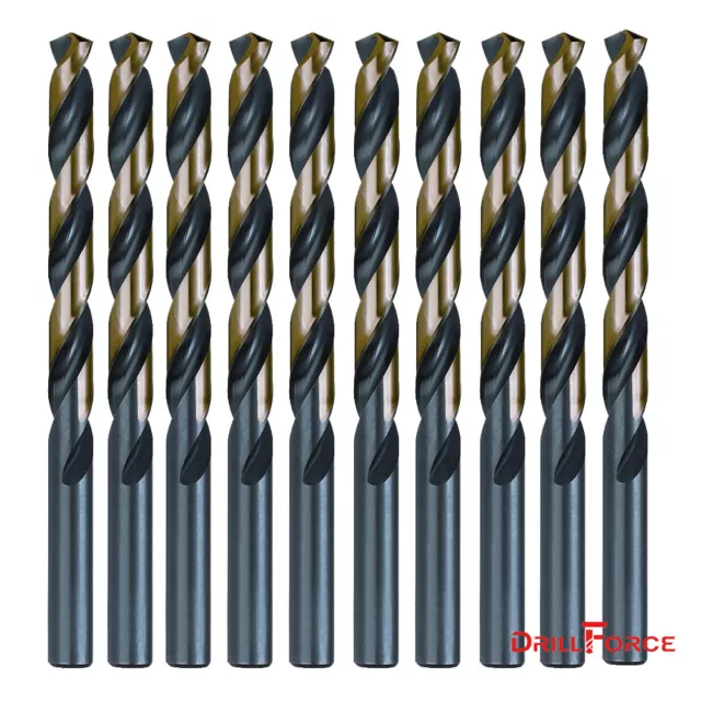 10-piece 15/32" Round Shank HSS Black and Gold Twist Drill Bits for Metal