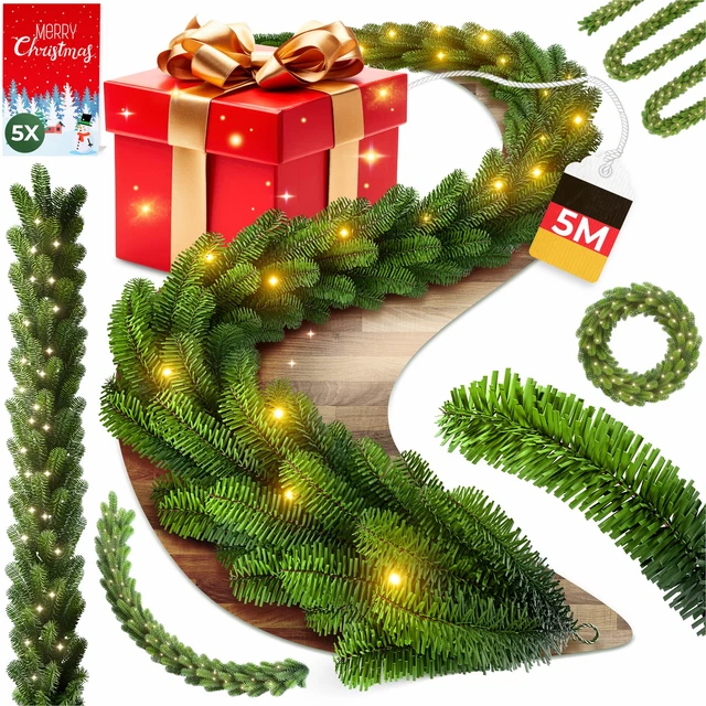 Yilloog Weihnachts-Lametta-Girlande Mit 38 Roten Schleifen, Metallic-Weihnachtsbaum-Girlande, Hängende Kranz, Dekorationen, Vintage- Lametta-Kränze Für Weihnachten, Urlaub, Innen- Und Außenbereich