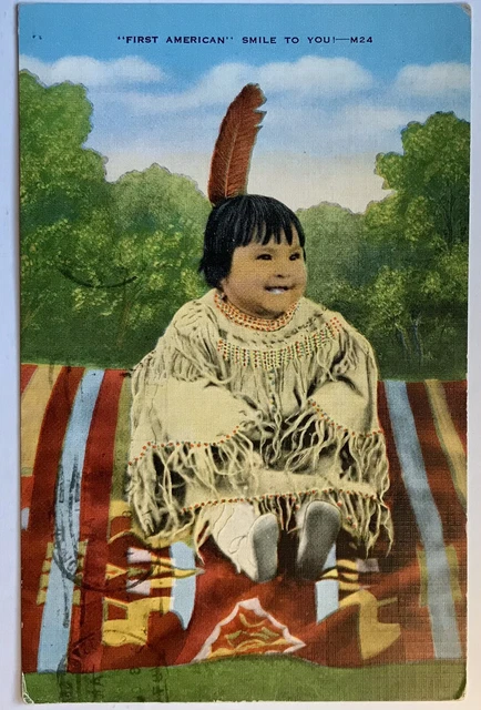 First American Baby Postcard Vintage Linen Native Americana