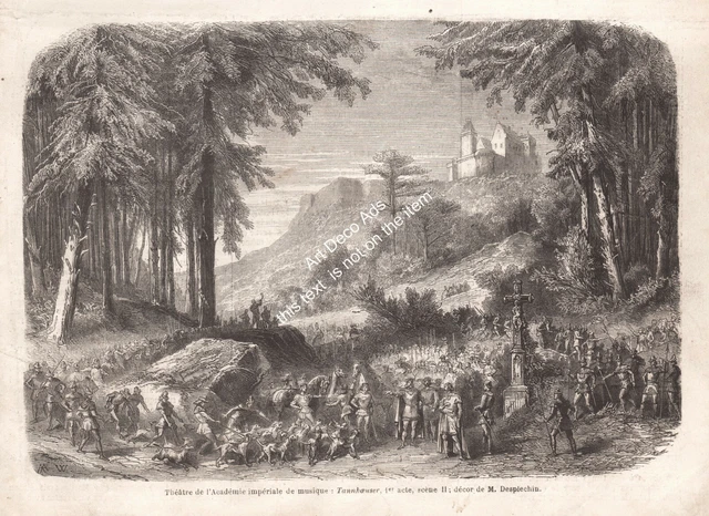 Gravure 1861 engraving, RICHARD WAGNER TANNHAUSER 1er Acte Scène II à Paris