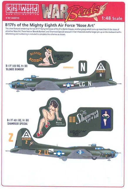 Kits World Decals 1/48 B-17F FLYING FORTRESS Blonde Bomber & Shamrock Special