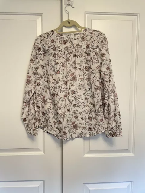 J. Jill Women's Floral Relaxed Shirred Voile Blouse 100% Cotton Medium 3