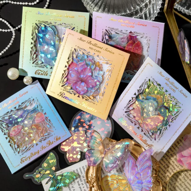 20X Whale Flower Holographic PET Stickers Journal Diary Diy Scrapbooking Crafts
