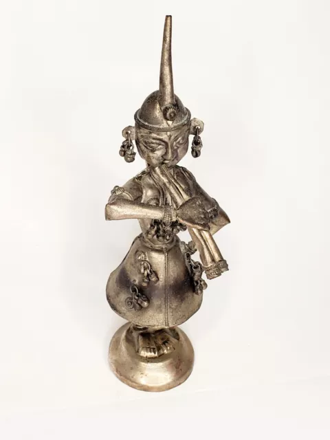 Antique/Vtg Brass Woman Musician Figurine Hindu/India Old Hand Crafted-7"