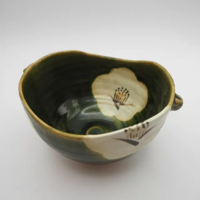 Bowl L13.5cm Oribe ware White camellia Unique Japanese pottery