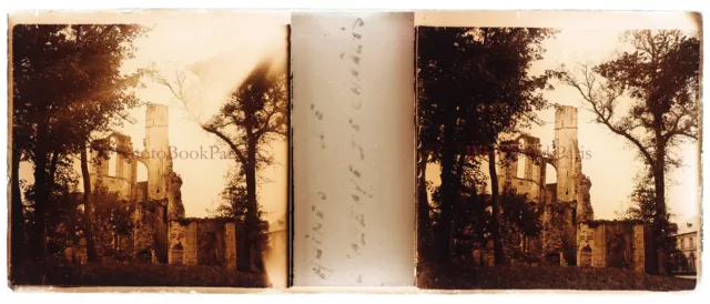 FRANCE Ruins of the Abbey of Chaalis c1930 Photo Stereo Glass Plate Vintage 2