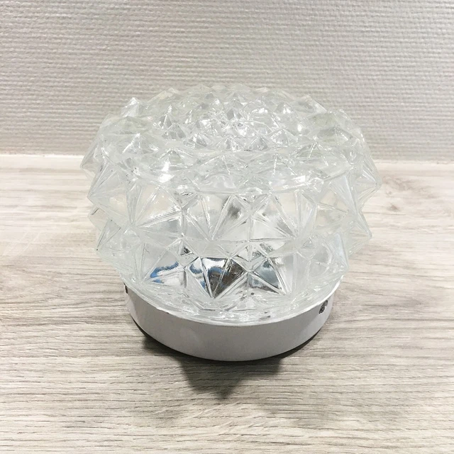 Ancien Plafonnier Applique Rond en Verre à Reliefs Lampe Vintage Ø12cm