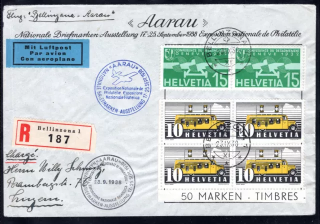 Schweiz, Suisse, Switzerland, Luftpost-Brief Naba Aarau 1938, 100.-+