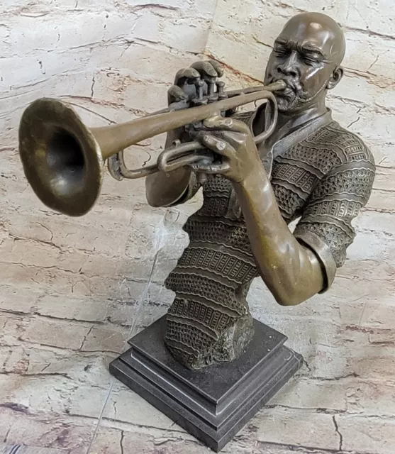 African American Trumpet Horn Player Jazz Musician Bronze Marble Statue Sale 3