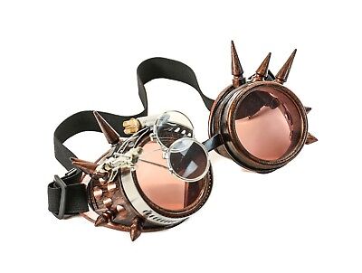 Steampunk Copper Goggles Spike Crazy Burning man Costume Mad Scientist 2X Red