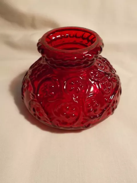 Miniature Ruby Red Glass Floral Embossed pattern Miniature Oil Lamp Shade 4"base