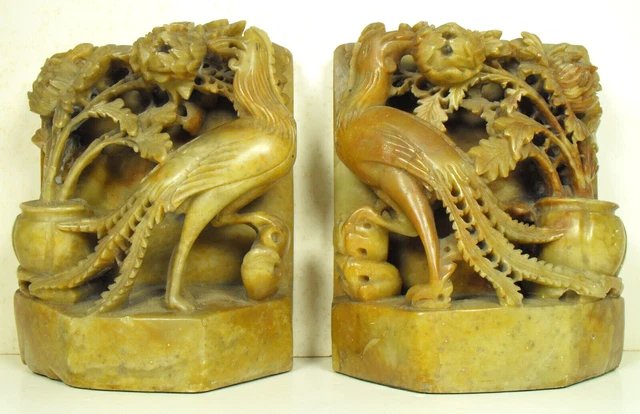 Carved Soapstone Bookends Chinese Early 20th Century