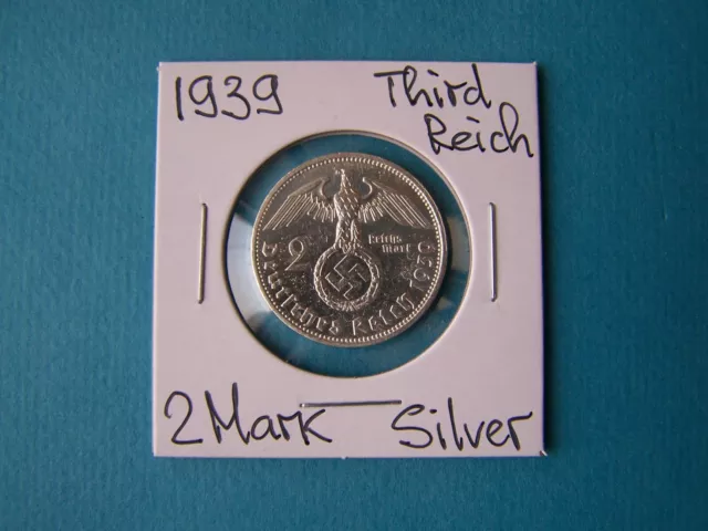 German Coins Third Reich 1939 Year 2 Reichsmark "A" Nice Silver Coin.