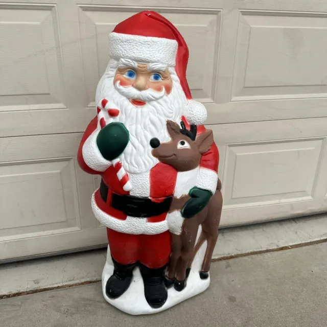Vintage Santa Claus with Reindeer & Candy Cane Lighted Christmas Blow Mold 40"