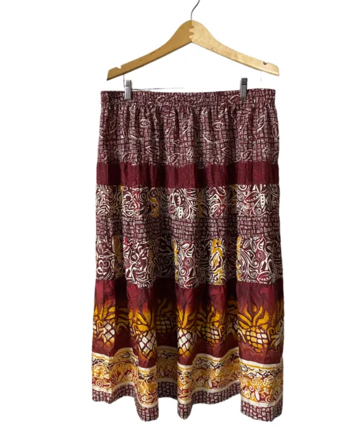 Carole Little Vintage Boho Maxi Floral Silk Skirt  Stretch Waist Size-18