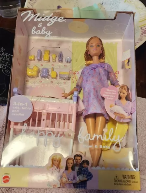 Barbie Happy Family Pregnant Mom Midge & Baby NRFB New w Crib 2002 Mattel 🍼