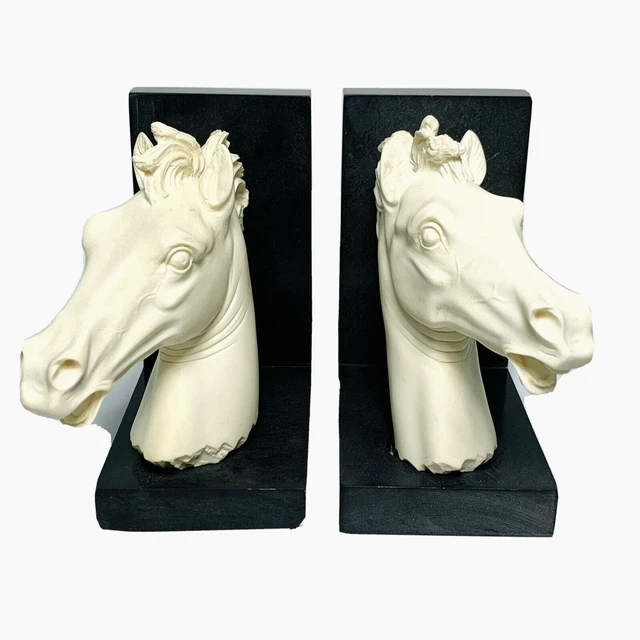 HORSE HEAD BOOKENDS SCULPTURE A. Giannelli Equestrian Statue Alabaster