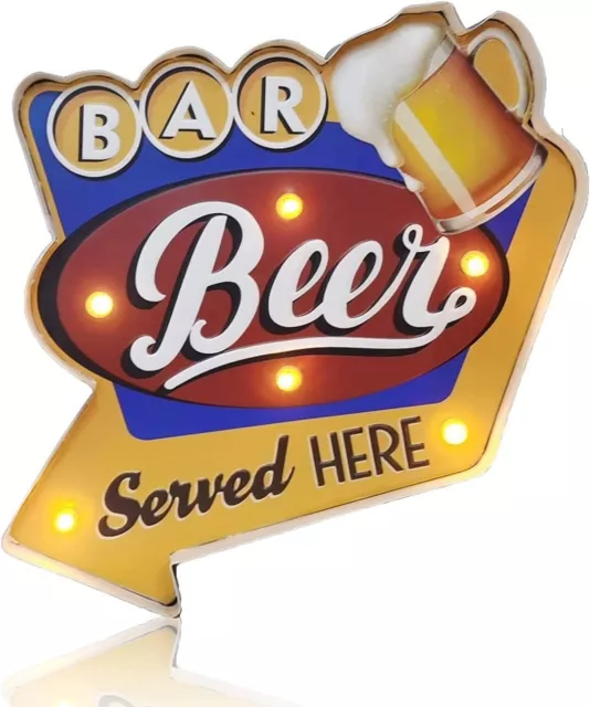 Beer Served Here Bar Pub Light Up Metal Sign Retro Battery Operated  Man Cave