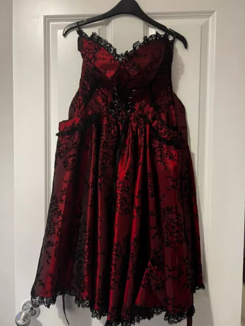 Dark In Love Gothic Victorian Evening Prom Party Dress Red Taffeta Black Lace