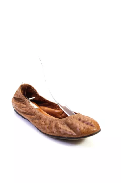 Lanvin Womens Slip On Perforated Classic Ballet Flats Brown Leather Size 39