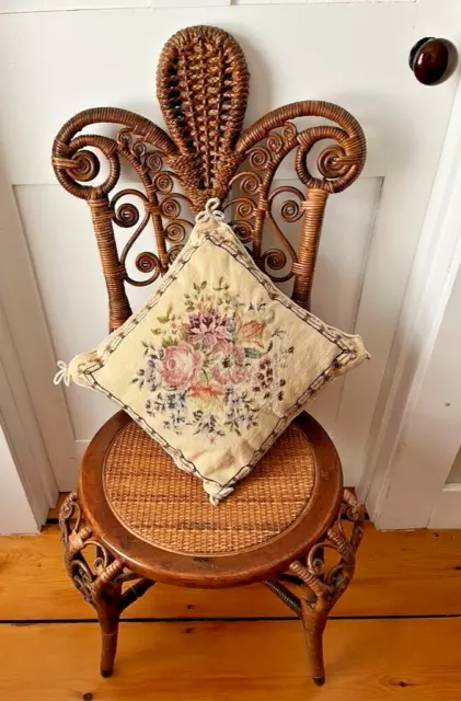 Vintage Floral Needlepoint Pillow 14 x 14 inches