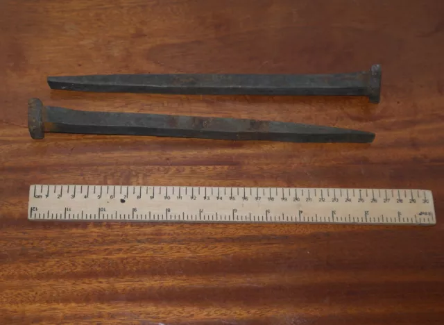 Very Large, 17th/18th century wrought iron nails. Pair, Rare un-used condition