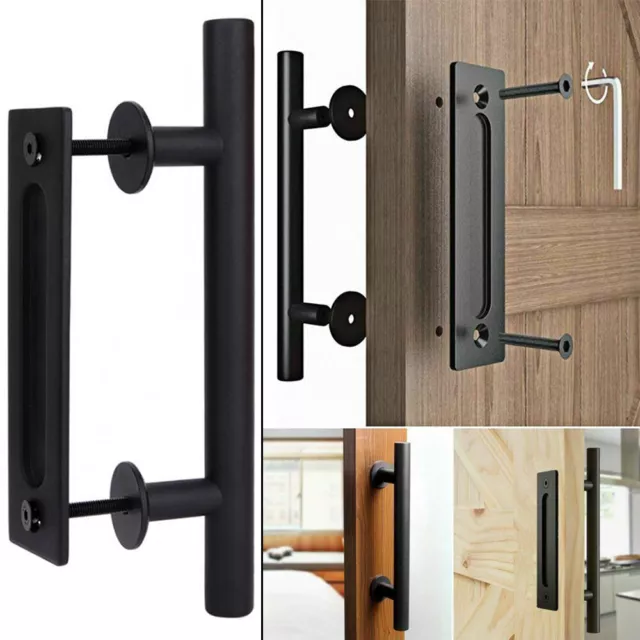 12" Inch Sliding Barn Door Handle Pull Flush Gate Hardware Set Iron Matte Black