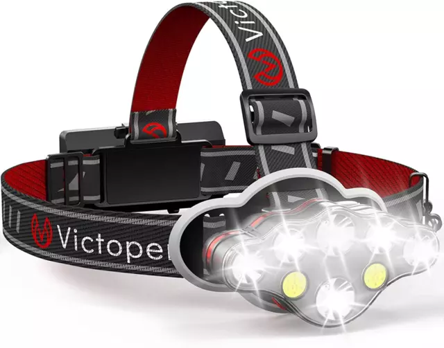 Rechargeable Headlamp, 8 LED 18000 High Lumen Bright Head Lamp with Red Light, L