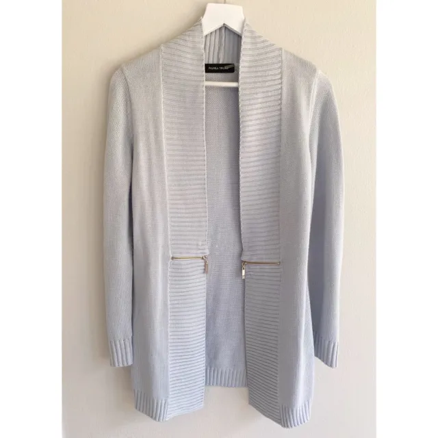 Ivanka Trump Long Cardigan Sweater Light Blue Open Front Zip Detail Size Small