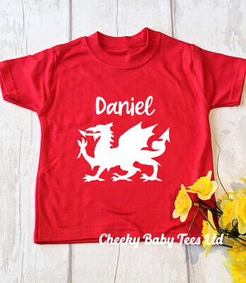 Welsh Dragon Baby Toddler T Shirt St David's Day Personalised Boys Girls Top