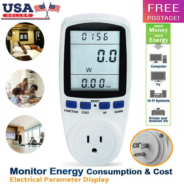 ELECTRICITY USAGE MONITOR Plug Power Watt Voltage Amps Meter Energy