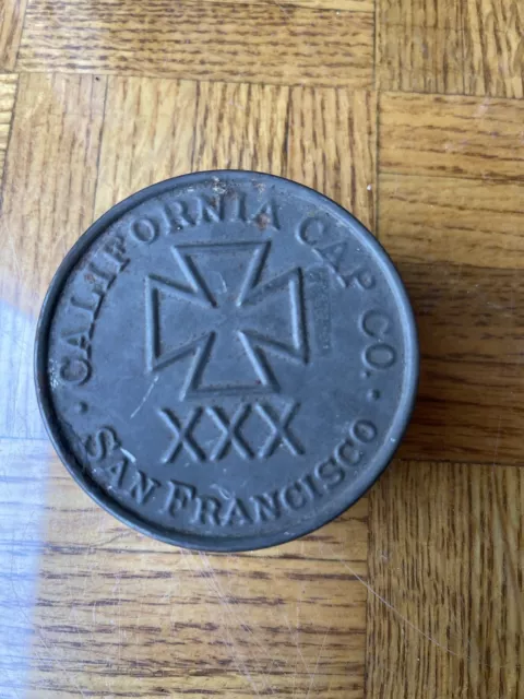 Vintage Blasting Cap Tin CALIFORNIA CAP CO. SAN Francisco Star With XXX