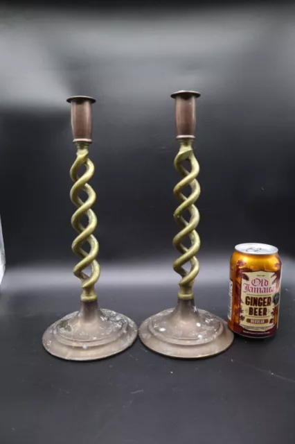 Original Copper & Brass  Open Barley Twist candlesticks 12"