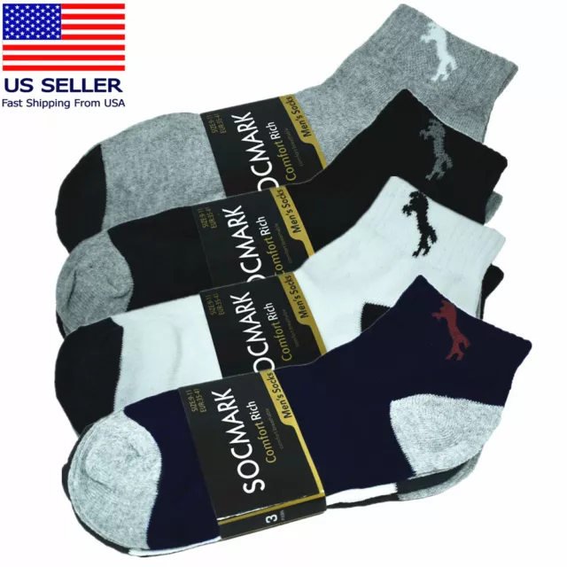 3-12 Pairs Mens Sports Plain Mix Ankle Quarter Socks Cotton Low Cut Size 9-13