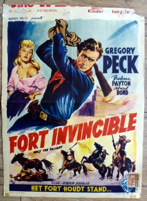 belgian poster western ONLY THE VALIANT, GREGORY PECK, WARD BOND, INDIENS