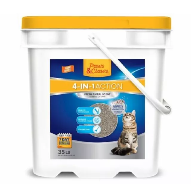 Paws & Claws 1328417 4in1 Action Floral Parfumé Agglomérant 15.9kg Seau Chat