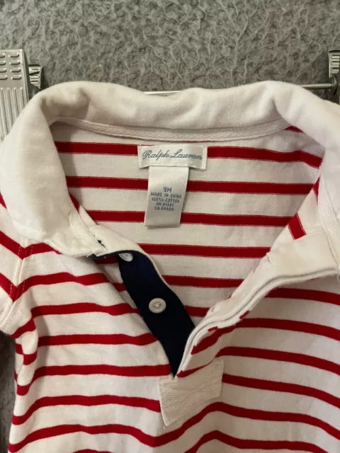 Ralph Lauren Infant 9M Months One piece Striped Baby White Red Cotton 2