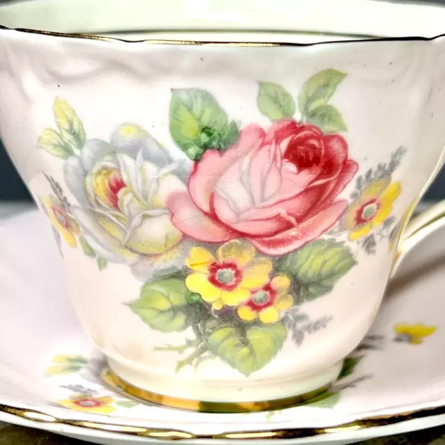 Vintage 1930's Paragon Floral Tea Cup & Saucer Pink & White Rose Double Warrant 2