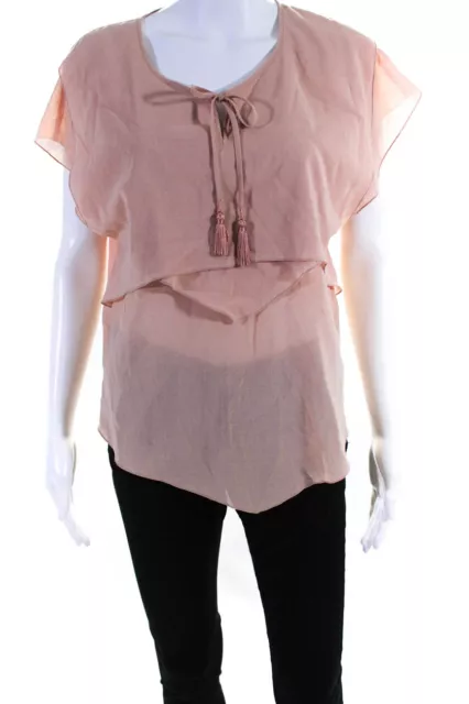 See by Chloe Womens Short Sleeved Tied Front Tassel Ruffled Blouse Pink Size 6