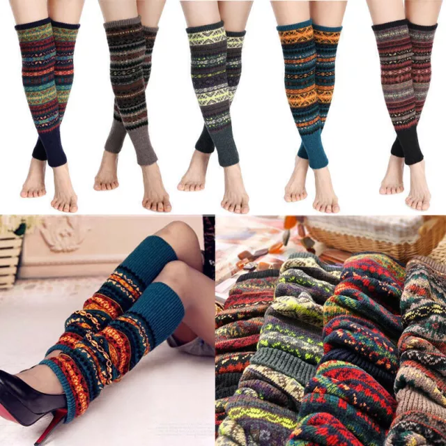 Womens Ladies Winter Warm Leg Warmers Knit Knitted Crochet Long Socks Boho
