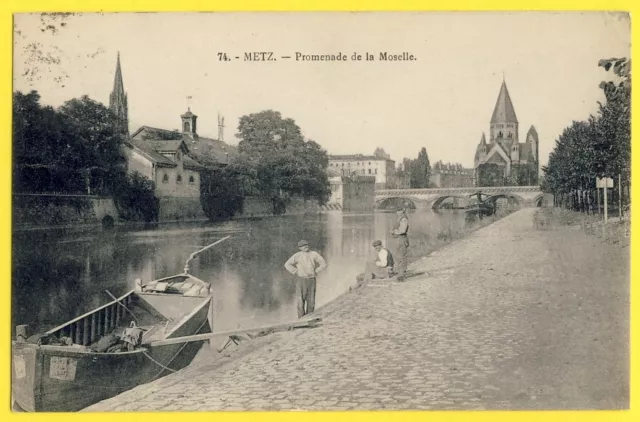 cpa 57 - METZ Promenade de la MOSELLE workers SAND BOAT works of the quays